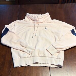 U.S. Polo Assn. Pale Pink Funnel Neck Pullover with Navy Sleeve Panels